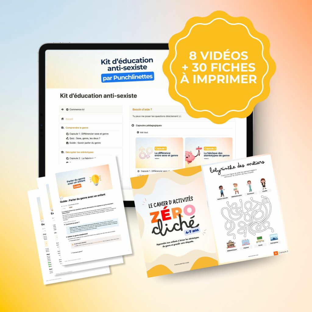 Découvre les kits éducatifs pour apprendre déconstruire les stéréotypes de genre, réagir au sexisme ordinaire et parler de sexualité. Des ressources pratiques, fun et sans tabous pour éduquer autrement, à tous les âges.
